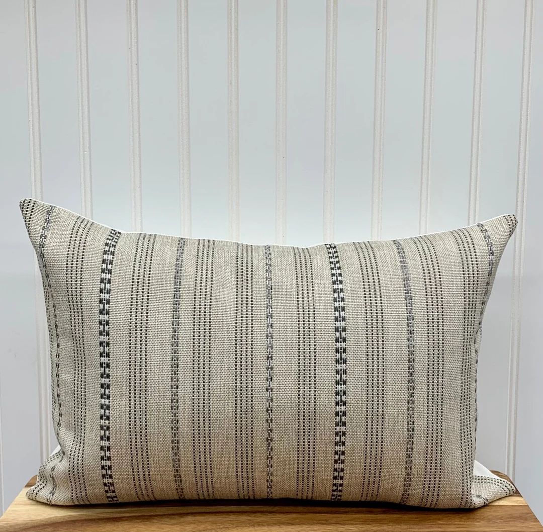 Charcoal and Medium Gray Striped Lumbar Pillow Cover, Modern Farmhouse Pillow Cover, Grey Stripe ... | Etsy (US)
