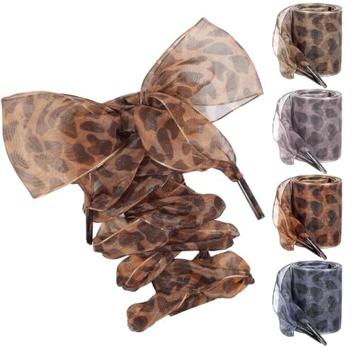 4Pair Satin Ribbon Shoe Laces for Sneakers, Fashion Leopard Print Ladies Exquisite Small Fresh Soft Satin Ribbon Flat Lace Shoelaces for Women Girls Shoestrings 4CM Wide | Amazon (US)