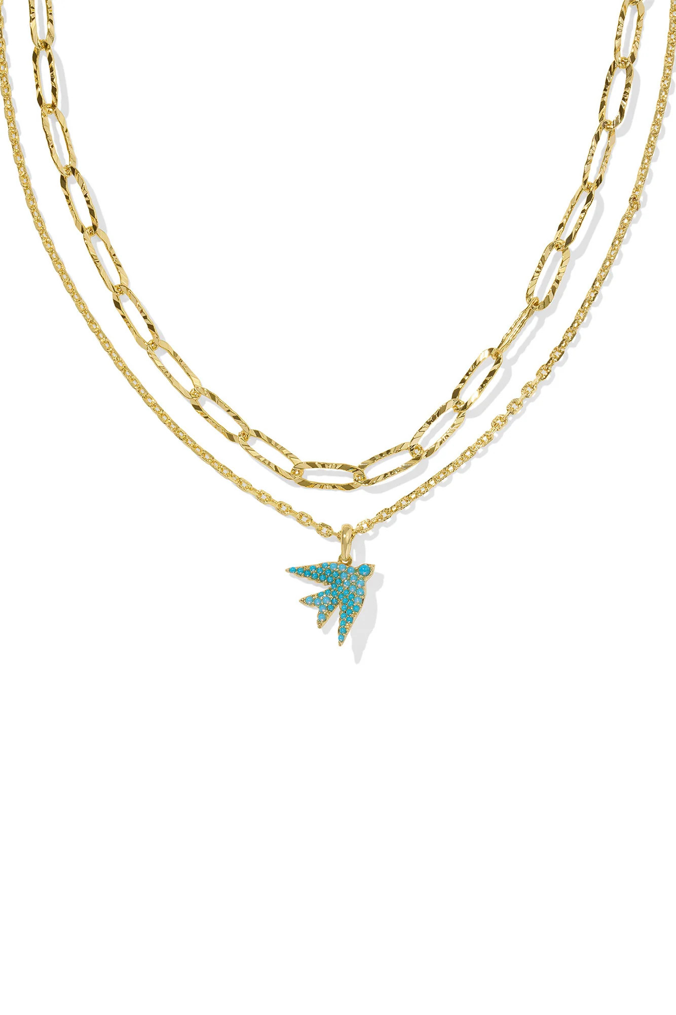 Melody Bird Gold Multi Strand Necklace Teal Crystal | Hello Molly (US)