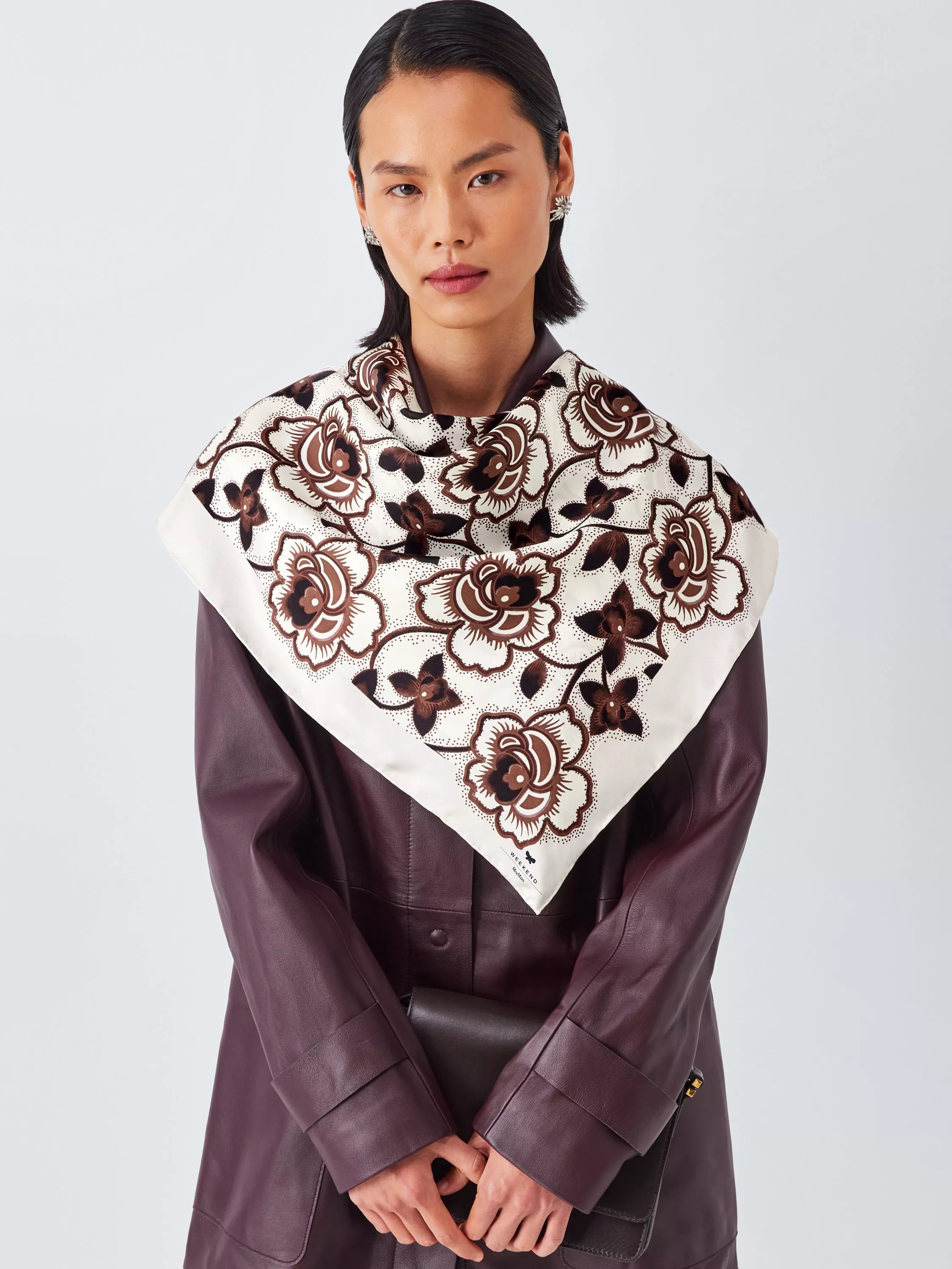 Weekend MaxMara Onesto Floral Pure Silk Scarf, Black | John Lewis (UK)