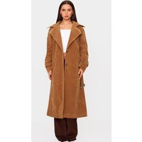 Petite Camel Faux Suede Belted Trench Coat | PrettyLittleThing US