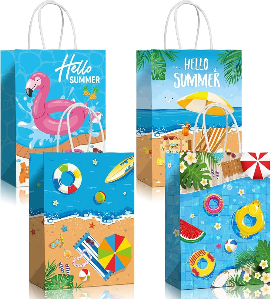 Pajean 16 Pcs Hello Summer Party Gift Bags, Beach Pool Party Favor Supplies, Candy Treat Paper Go... | Amazon (US)
