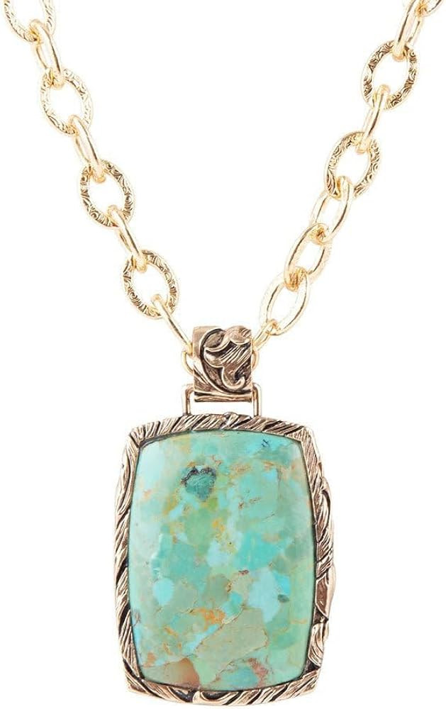 Barse Jewelry Jacquard Blue Turquoise Golden Pendant Necklace | Amazon (US)