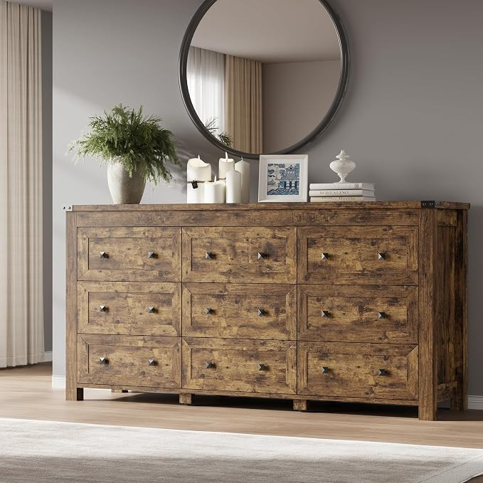 9-Drawer Dresser, Modern Wooden Storage Chest of Drawers, Dresser TV Stand, Wood Drawer Organizer... | Amazon (US)