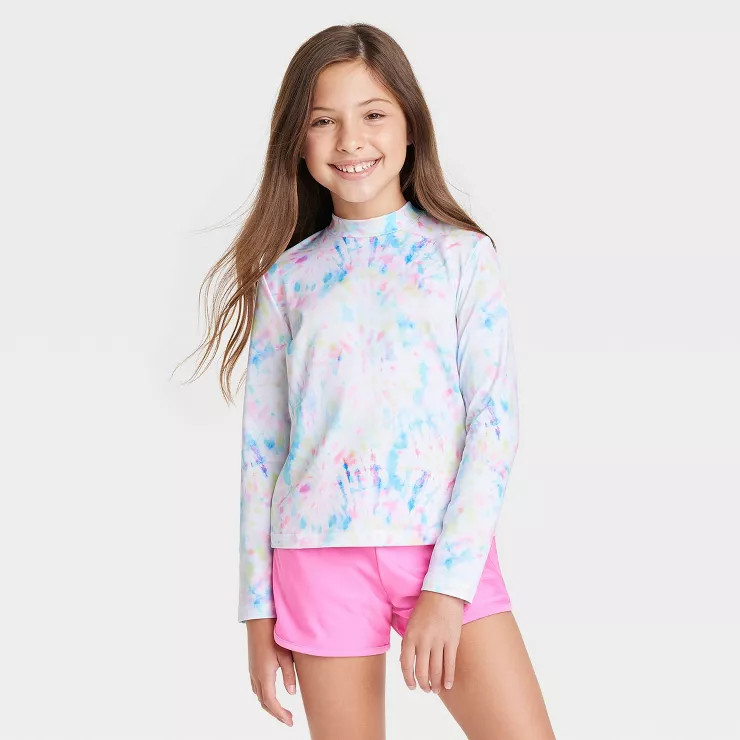 Girls' Tie-Dye Long Sleeve Rash Guard Swim Top - Cat & Jack™ White | Target