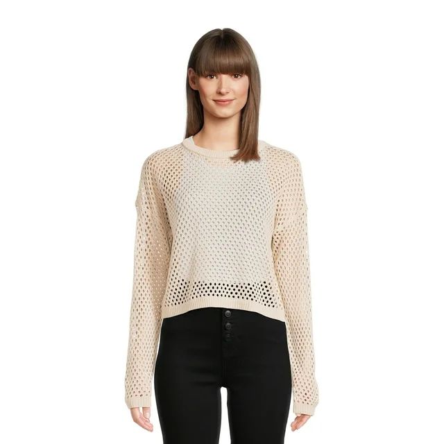 No Boundaries Juniors' Open Stitch Pullover Sweater with Long Sleeves, Sizes XS-XXXL - Walmart.co... | Walmart (US)
