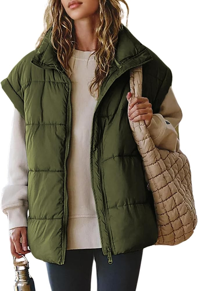 Daacee Women's Oversized Puffer Vest Lightweight Warm Cap Sleeve Puffy Bubble Outerwear Vests wit... | Amazon (US)