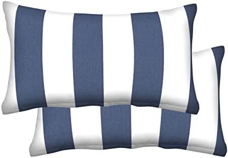 Honeycomb Indoor/Outdoor Cabana Stripe Blue and White Lumbar Throw Pillows: with Recycled Polyest... | Amazon (US)