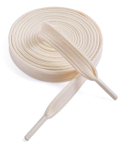 VSUDO 35 Inches Beige Fine Weave Flat Shoe Lace for Sneaker, 5/16” Width Sneaker Shoelace, Shoestrings for Running Athletic Shoes [1 Pair-Beige-90CM] | Amazon (US)