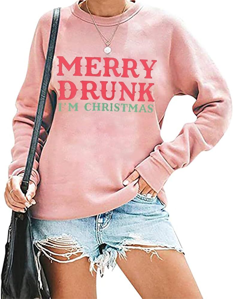 KIDDAD Merry Christmas Sweatshirt Women I'm Christmas Shirt Funny Letter Print Sweater Casual Fal... | Amazon (US)