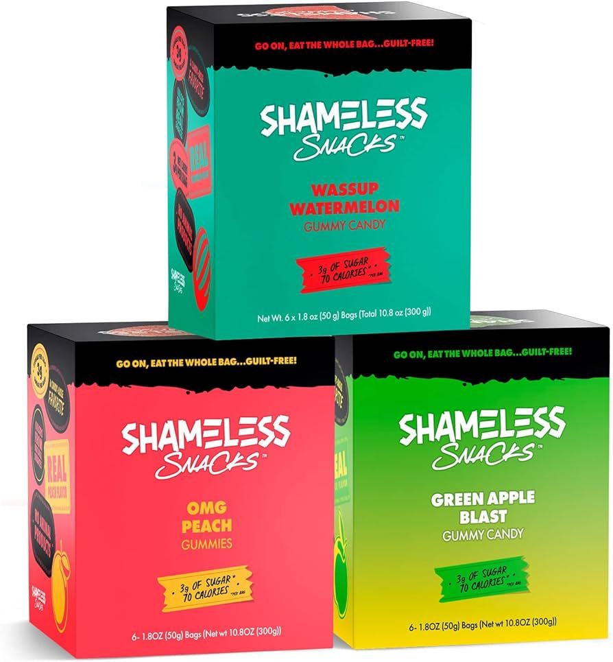 Shameless Low Carb Keto Gummy Bundle - Watermelon, Sour Peach and Green Apple Gluten Free Candy | Amazon (US)