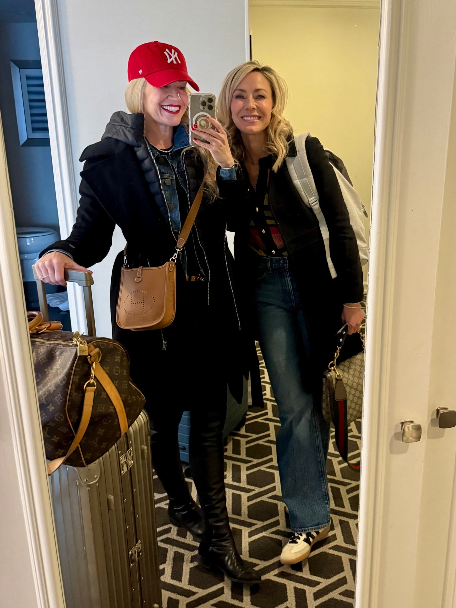 New York street style, casual outfits, New York City outfits, Hermes, Gucci, Rimowa, Sambas