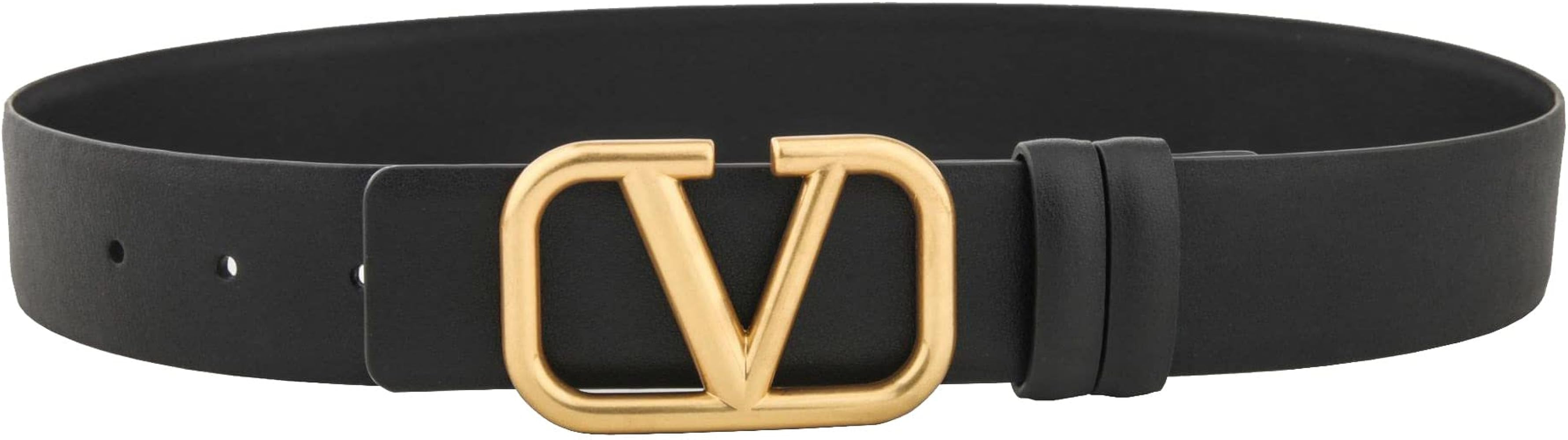 WASUPPLY V Letter Metal Golden Pin Buckle Leather 3.8cm Wideth Belt For Women | Amazon (US)