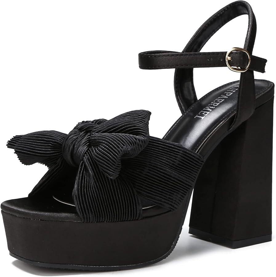 KHPAERMEI Bow Knot Platform Heels for Women Fashion Open Toe Chunky Heeled Sandals Ankle Strap We... | Amazon (US)