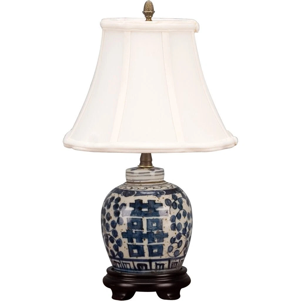 Classic Blue and White Porcelain Double Happiness Ginger Jar Lotus Lamp-18''H  | eBay | eBay US