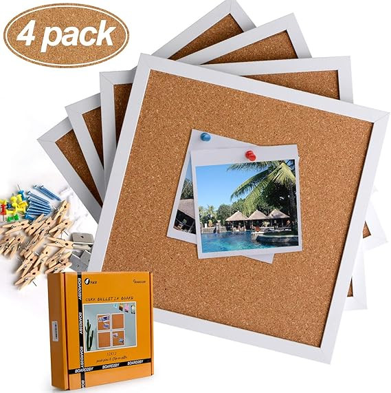 Board2by Cork Bulletin Boards 12 X 12, White Framed Cork Tiles, Wall Mounted Corkboards for Walls... | Amazon (US)