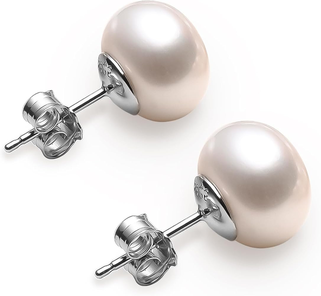 VIKI LYNN Pearl Stud Earrings for Women 925 Sterling Silver Freshwater Cultured 3A Pearl Stud Ear... | Amazon (US)