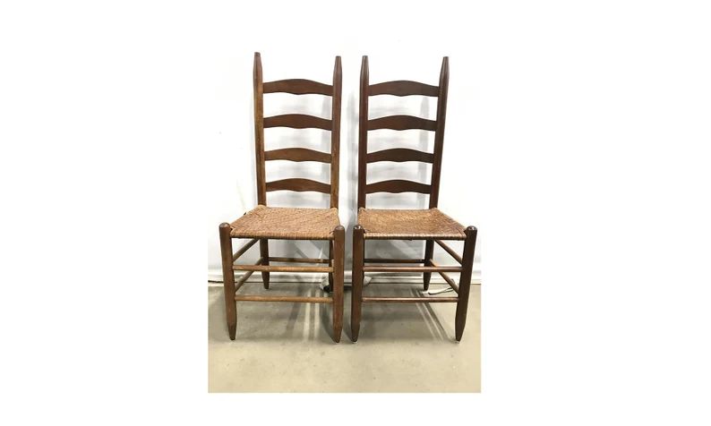Pair of Antique Solid Wood Ladder Back Gio Ponti Style Chairs - Etsy | Etsy (US)