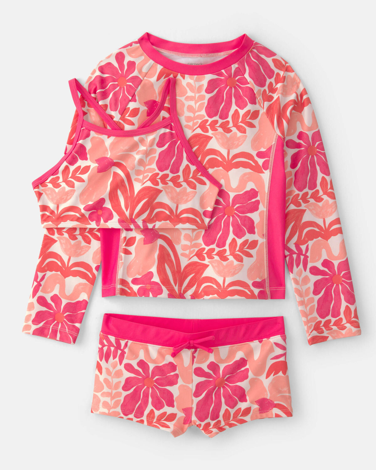 Girls 3-Piece Floral Long-Sleeve Rashguard Swimsuit Set - Pink/Orange | Carter's Inc