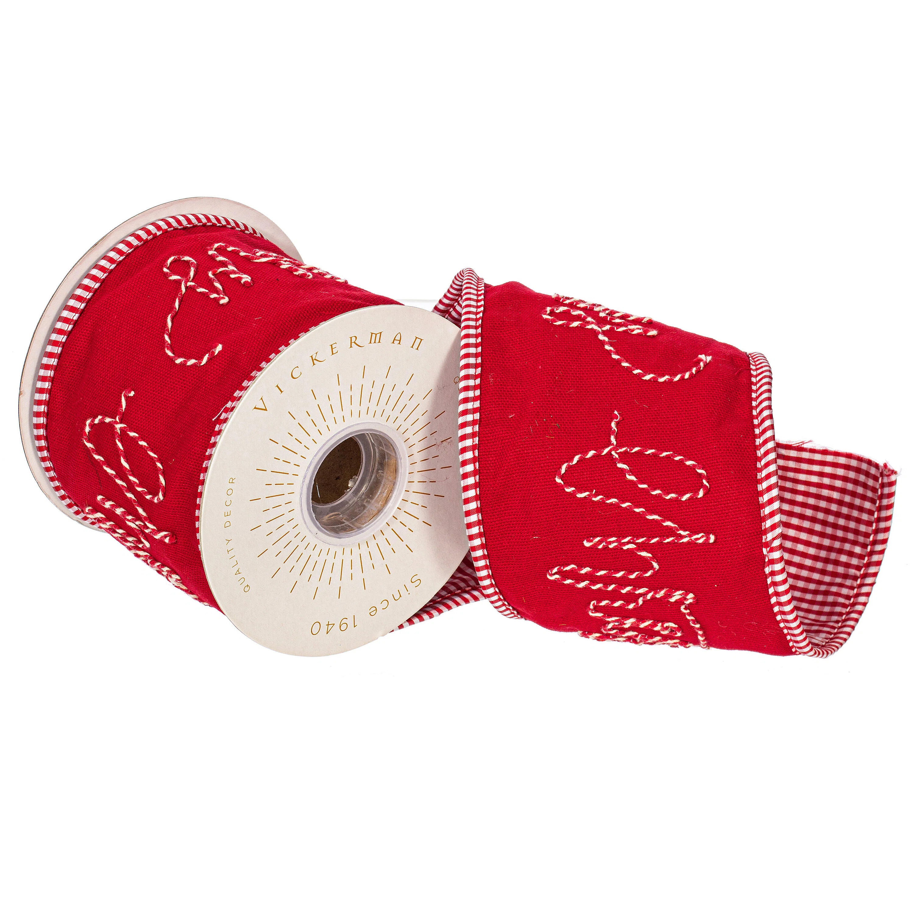 Vickerman 4" Red Embroidered Rope Merry Christmas On Canvas Ribbon. | Wayfair | Wayfair North America
