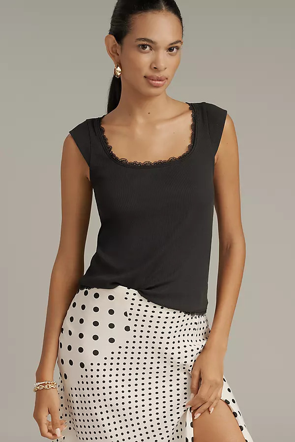 Maeve Lace-Trim Cap-Sleeve Shirt | Anthropologie (US)