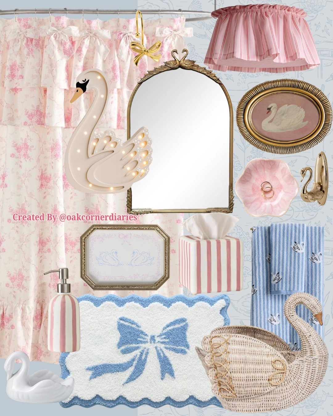 🎀🦢 Soft blues, blush pinks, bows, and graceful swans come together for the dreamiest whimsical bathroom. Elegant, playful, and full of cottage-inspired charm. Perfect for a growing kids bathroom! #swandecor #cottagedecor #whimsical #bathroomdecor #kidsbathroom #decor

#LTKHome #LTKKids #LTKSaleAlert