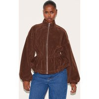 Brown Cinched Waist Faux Suede Jacket | PrettyLittleThing US