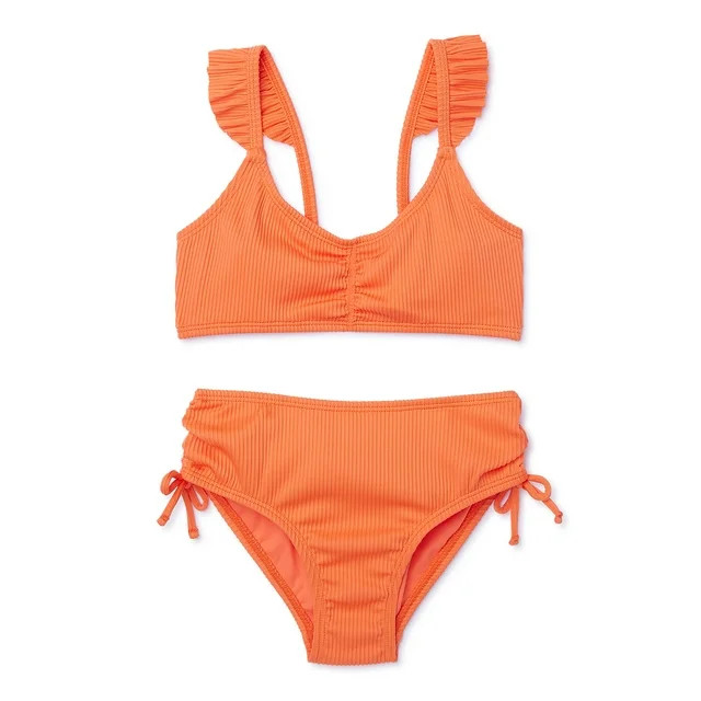 Wonder Nation Girls Ruffle Strap Bikini Swimsuit with UPF 50, 2-Piece, Sizes 4-18 | Walmart (US)