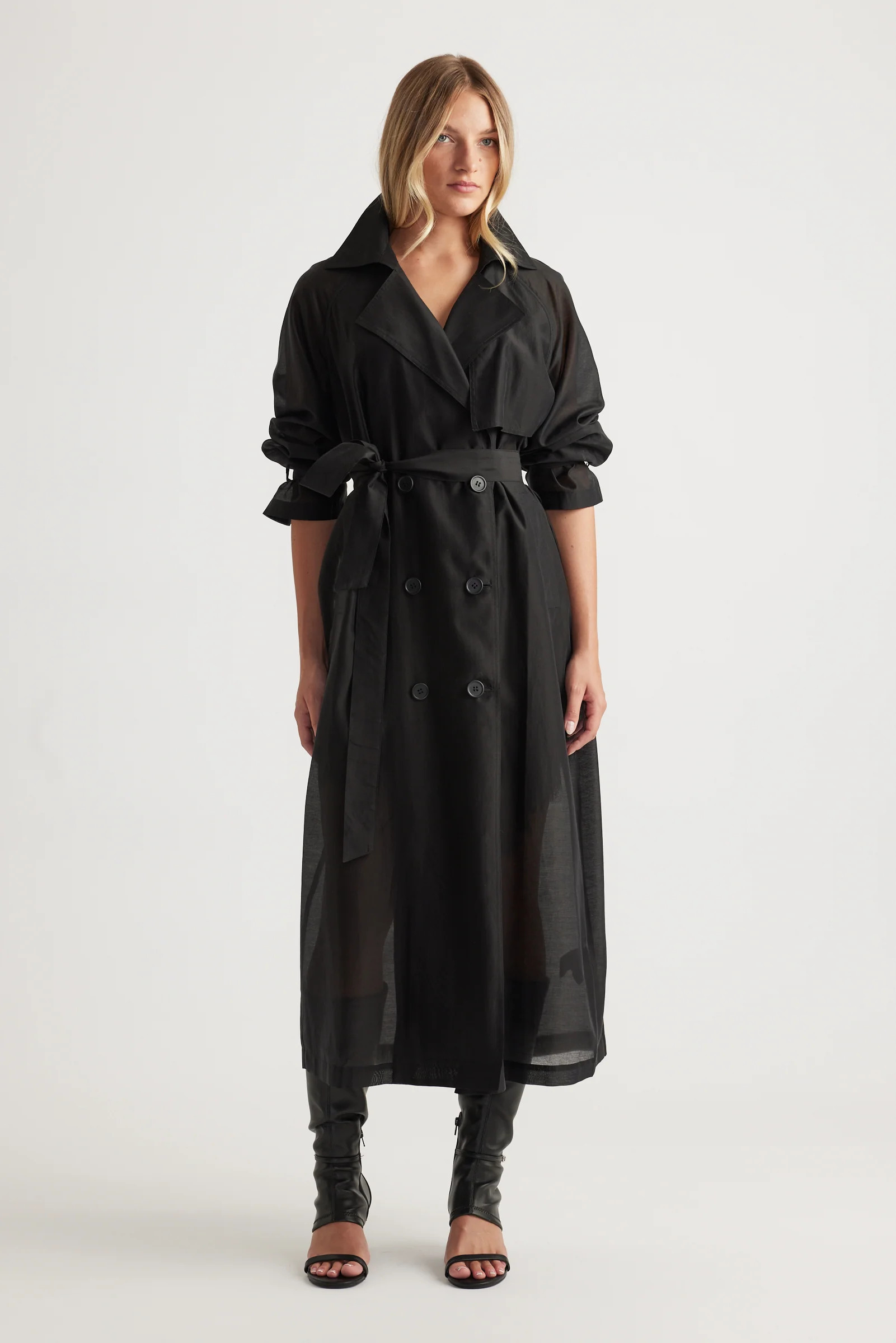 Briar Sheer Trench Coat - Black | DECJUBA