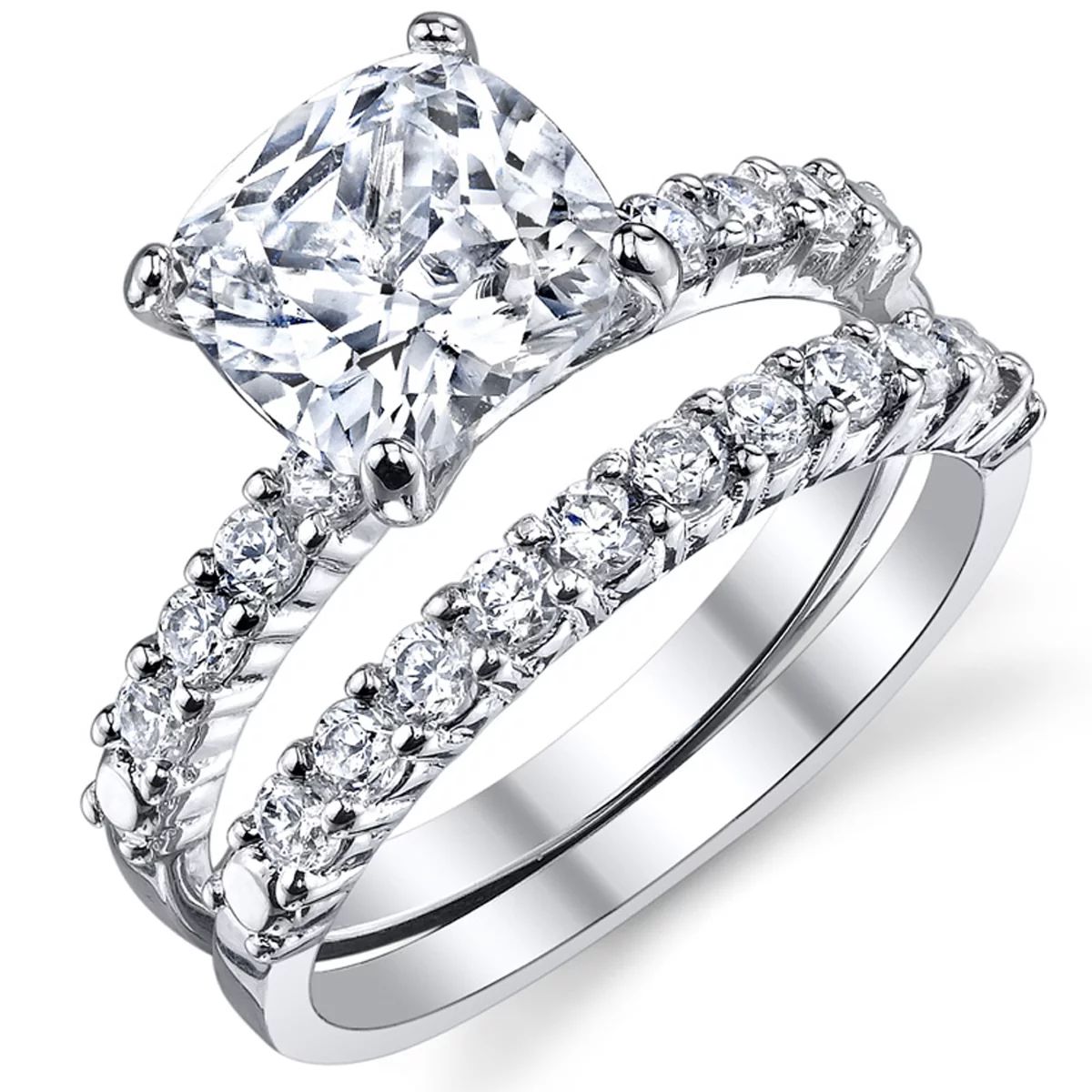 Womens 2.5Ct Wedding Engagement Ring Band Set Fabulous Cushion CZ Sterling Silver 925 | Walmart (US)