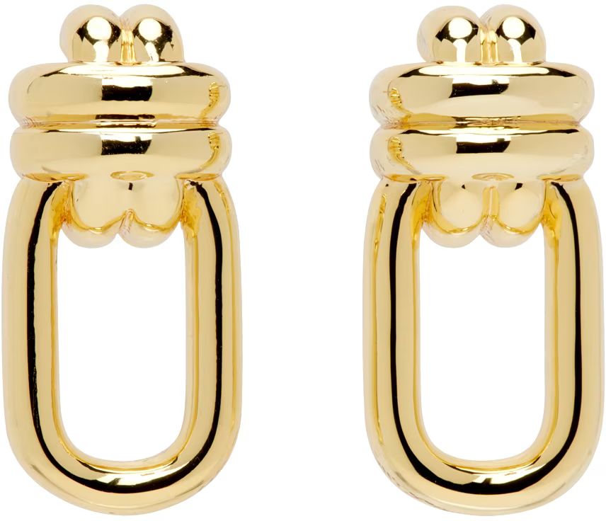 Gold Signature Link Double Cross Earrings | SSENSE