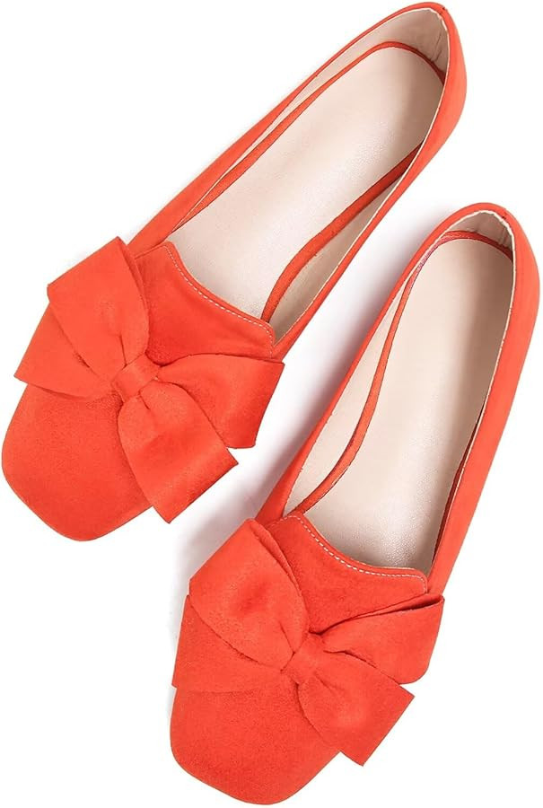 SAILING LU Women's Faux Suede Square Toe Ballet Flats Bowknot Shoes Women Dressy Comfortable Slip... | Amazon (US)
