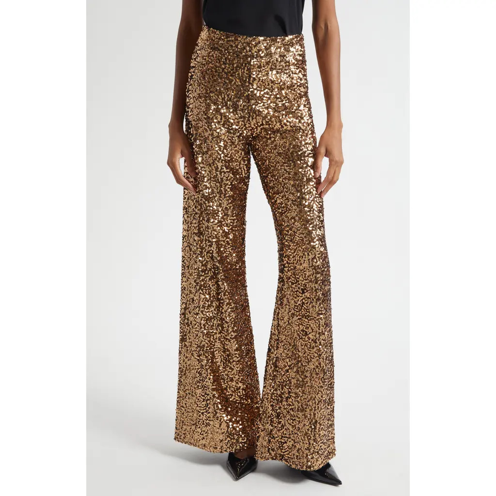 Alice + Olivia Athena Sequin Wide Leg Pants in Gold/Black at Nordstrom, Size 6 | Nordstrom