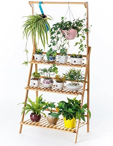 Bamboo 3-Tier Hanging Plant Stand Planter Shelves Flower Pot Organizer Rack Folding Display Shelv... | Amazon (US)