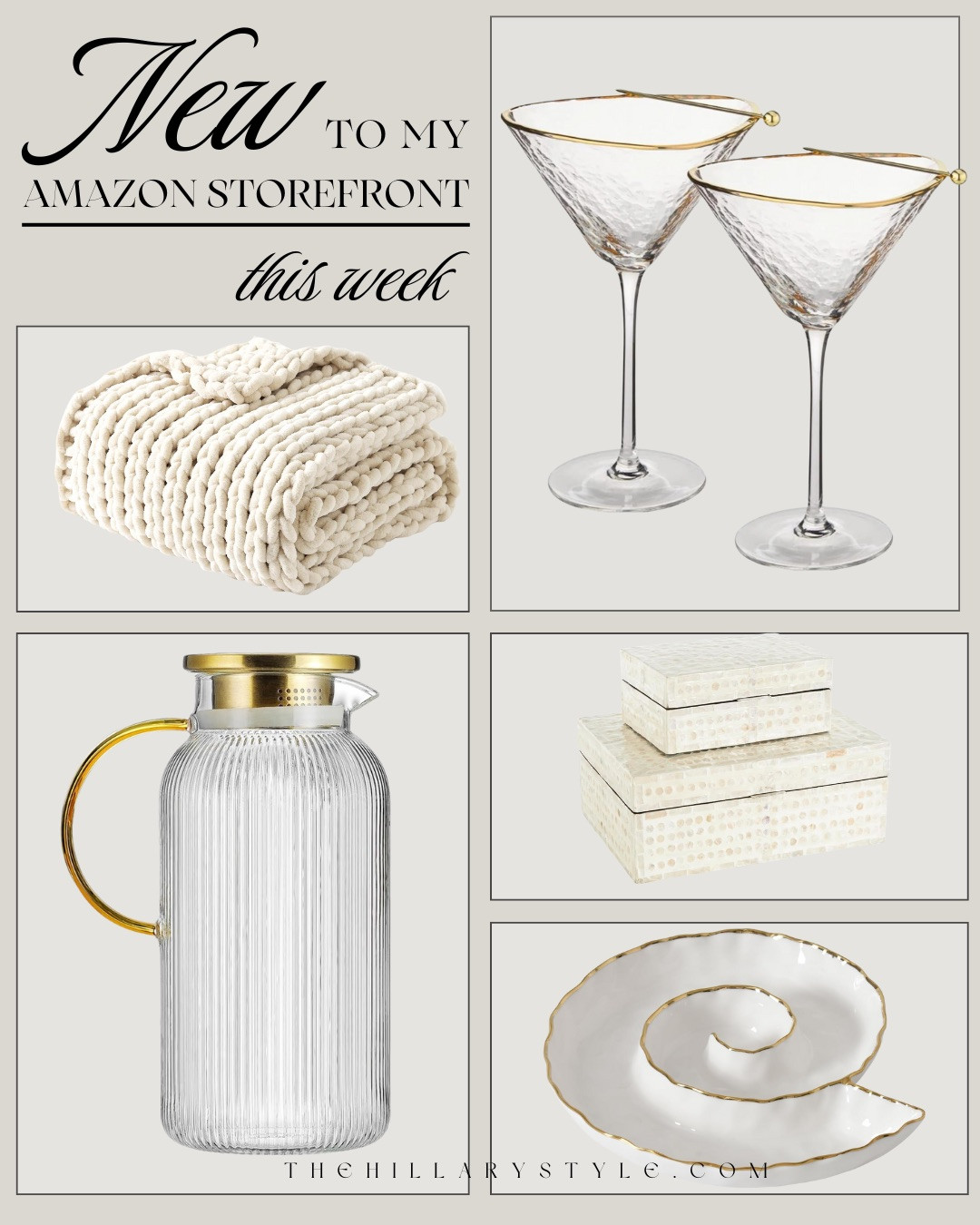 NEW TO MY AMAZON STOREFRONT — THIS WEEK! These are the pieces I just added and I’m already obsessed. Soft textures, elegant glassware, and timeless hosting details that instantly elevate everyday living. Everything here feels neutral, polished, and easy to style year-round.

#Amazon #TheHillaryStyle #AmazonHomeFinds #NewAmazonFinds #ElevatedHome #HostingEssentials #NeutralHome #ModernClassic #TablescapeInspo 

 #LTKmomlife #LTKU #LTKOver40