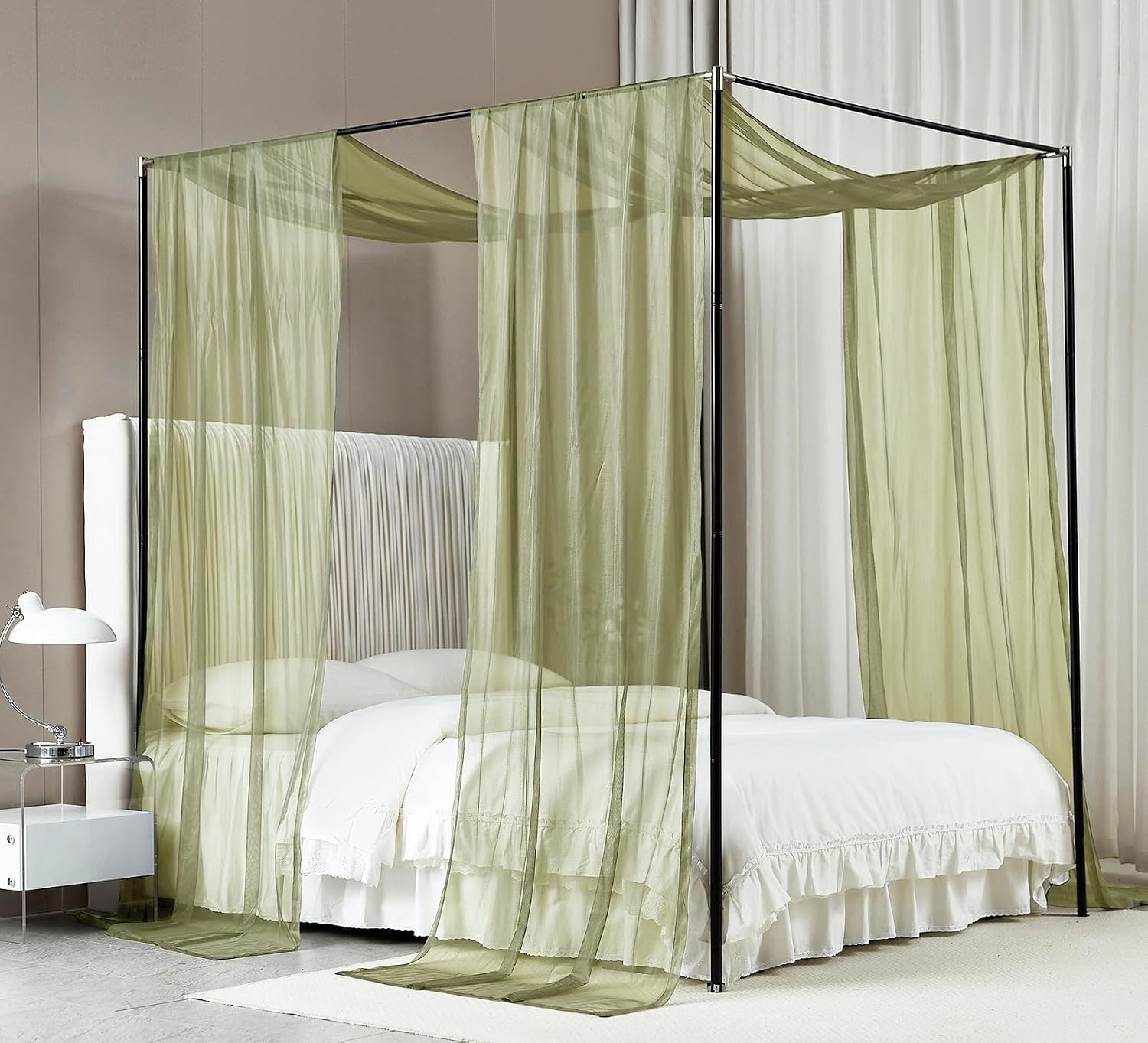 Akiky Canopy Bed Curtains King Sheer Sage Green Bed Canopy Scarf Bed Canopy,Kids Bed Scarf-Curtains for Room Décor or Wedding Party Décor(2 Panel Canopy) | Amazon (US)