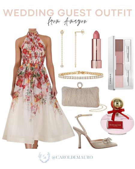 Upgrade your wedding guest look with this halter floral midi dress, stylish heels, an elegant purse, gold accessories, and more!
#beautyfavorite #amazonfinds #outfitinspo #formalwear

#LTKSeasonal #LTKstyletip #LTKbeauty