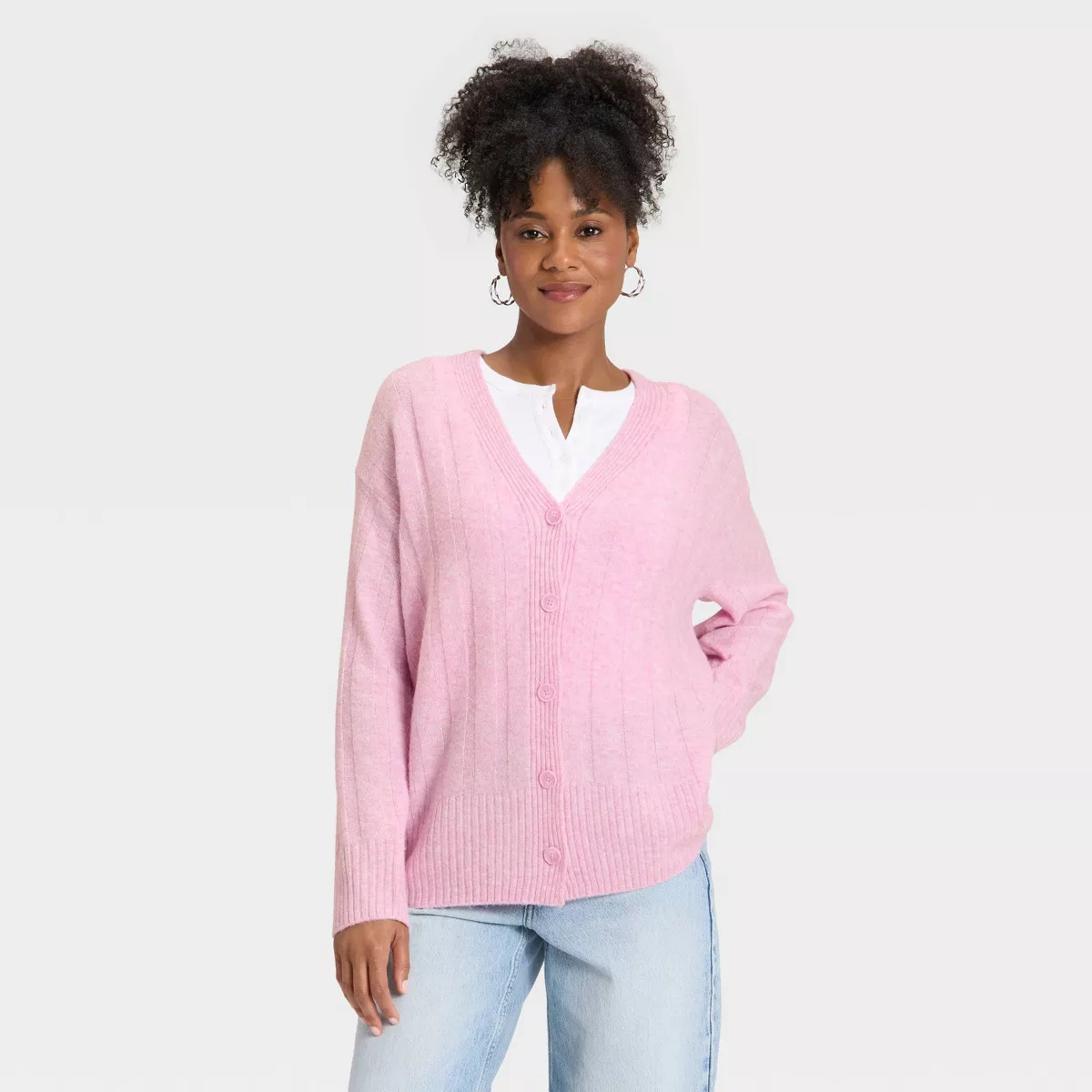 Women's Knit Ribbed Cardigan - Universal Thread™ Pink S | Target