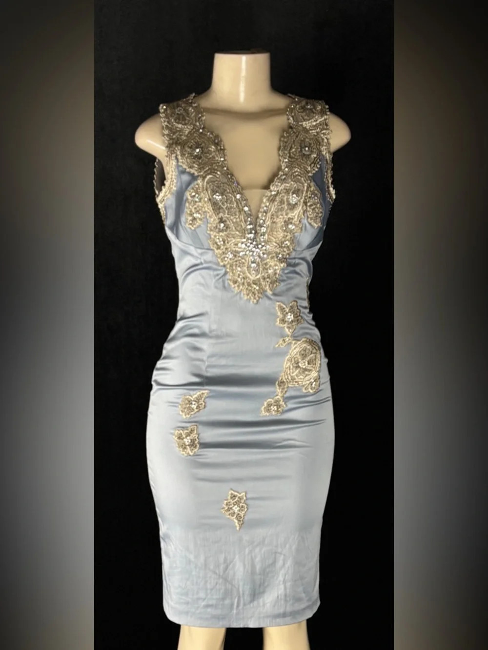 Light Blue Midi Dress with Gold Beaded Embellishment | Poshmark