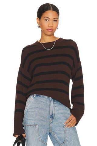 Central Park West Briar Stripe Crew Neck Sweater in Brown from Revolve.com | Revolve Clothing (Global)