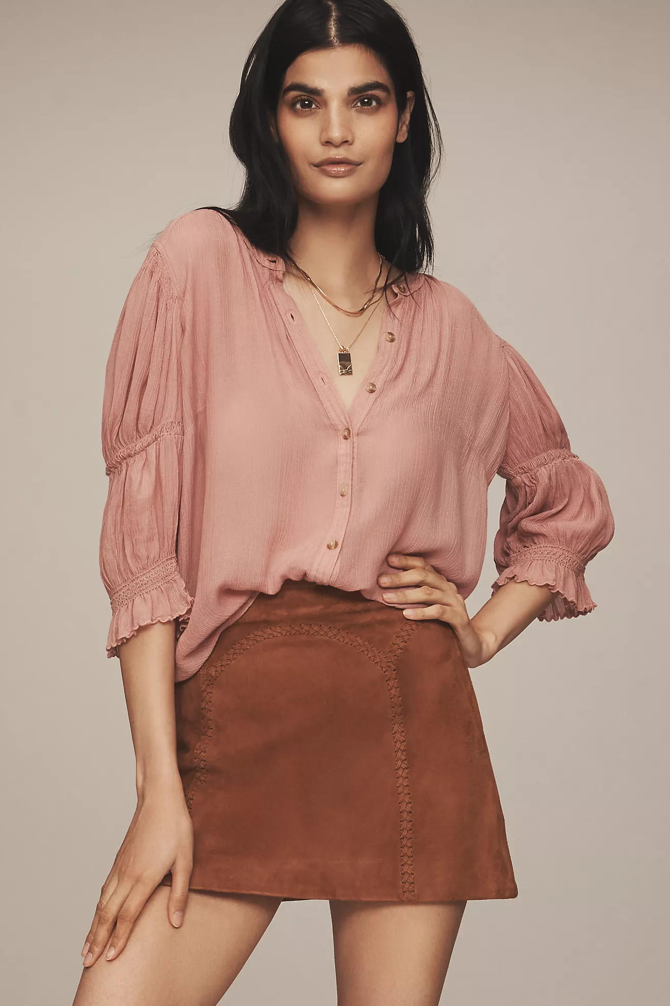 Pilcro Gauzy Bubble Sleeve Buttondown Top | Anthropologie (US)