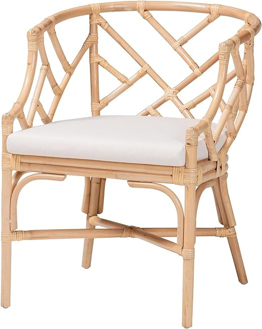 Bali & pari Padma Natural Rattan Dining Chair - Handwoven Barrel Accent Chair with Bamboo-Style F... | Amazon (US)