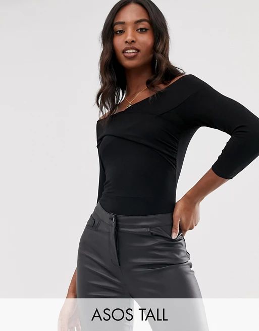 ASOS DESIGN Tall body with wrap front in black | ASOS US