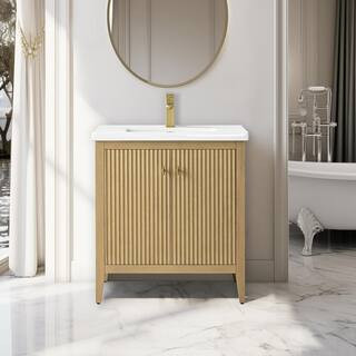 Vanity Art 30 in. W x 18.5 in. D x 34 in. H Single Sink Linear Natural Oak Bath Vanity Cabinet wi... | The Home Depot