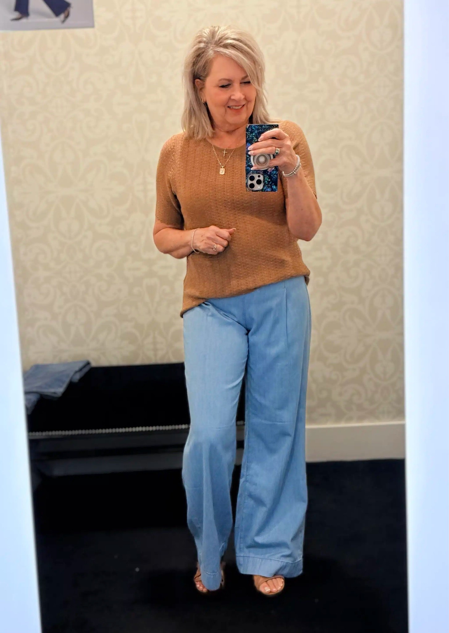 The last look is an easy everyday one! I’ve styled the same camel top with some lighter wash trousers. My top is a size large and jeans are a size 8, but needed a 10.

#LTKWorkwear #LTKOver40 #LTKootd