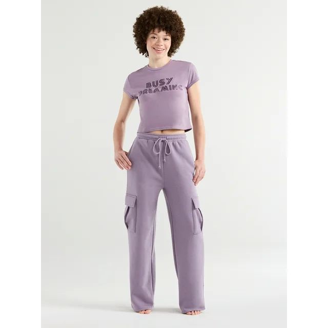 No Boundaries Sleep Cargo Fleece Pants, 29" Inseam, Women's and Women's Plus | Walmart (US)