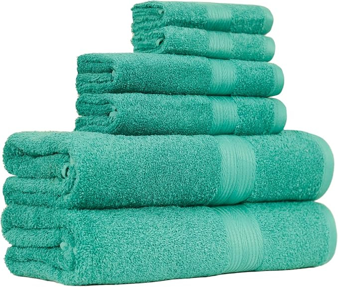 Amazon Basics 6-Piece Oversized Fade-Resistant Towel Set, 100% Cotton, Highly Absorbent, Soft, Te... | Amazon (US)