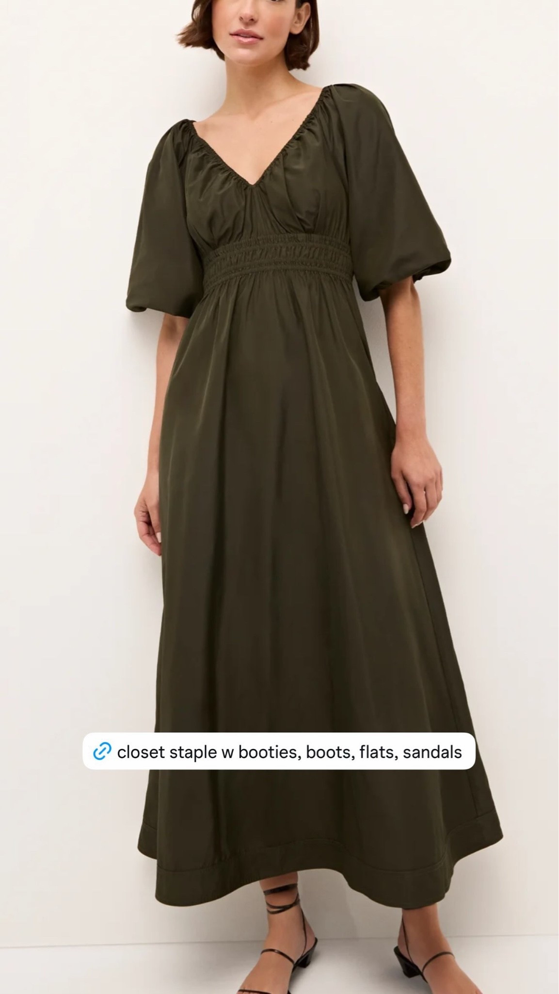 this is one of those dresses you’ll reach for year after year 🤎 i love the rich olive color and flattering smocked waist, and it’s so easy to style with everything from sandals now to booties and tall boots once fall rolls around. a true closet staple that can be dressed up or down depending on the occasion!

#LTKSeasonal #LTKSaleAlert