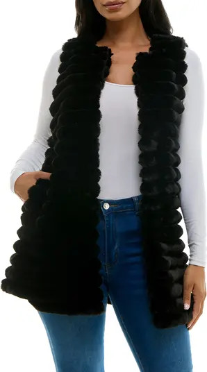Horizontal Stripe Faux Fur Vest | Nordstrom Rack