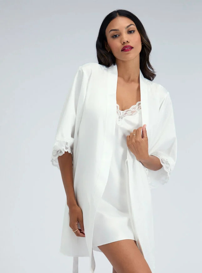 Amelia matte satin short robe - Ivory | Boux Avenue (UK)